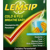 Lemsip Cold & Flu Breathe Easy Paracetamol Sachets, 5pcs, Lemon & Menthol Flavour