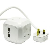 Rolson Cube Extension Lead 4 Sockets + 2 USB 2.1A 1.4m