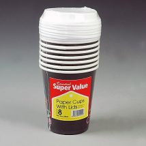 Essential Housewares Hot Cups with Lids, Decorative, 8oz, Pack of 8