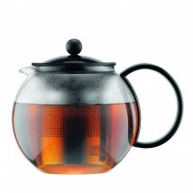 Bodum ASSAM Tea Press with Stainless Steel Filter, Plastic Handle and Lid, 1.0L, 34oz, Black/Clear