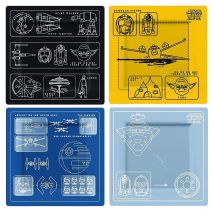 Star Wars Melamine Plate Set, 4 Vehicle Blueprints Designs, 21cm