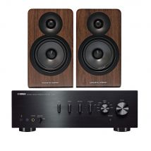 Yamaha AS501 Integrated Stereo Amplifier with Acoustic Energy AE100 MK2 Bookshelf Speakers Pair Walnut HiFi Package