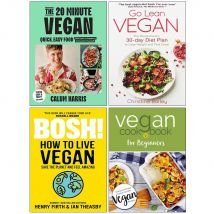 4 Book Set: The 20-Minute Vegan Calum Harris, Go Lean Vegan, Bosh How To Live Vegan, Vegan Cookbook For Beginners