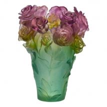 Daum Rose Passion Green & Pink Vase