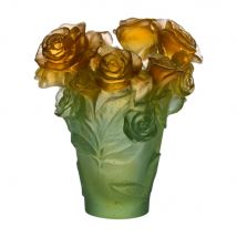 Daum Rose Passion Green & Orange Vase
