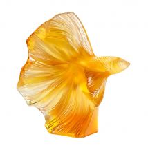 Lalique Fighting Fish Large Orange Sculpture