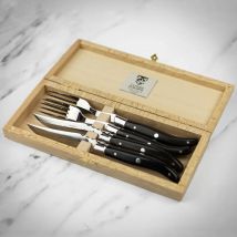 Claude Dozorme Super Laguiole Ebony Steak Knives & Forks, Set of 4