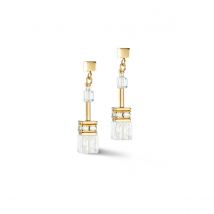 Coeur De Lion Geo Cube White Gold Earrings