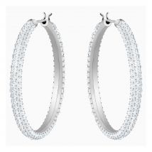 Swarovski Stone Hoop Pierced Earrings, White, Rhodium Plated