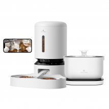 Petlibro Camera Dual Food Tray Feeder & Battery-Operated Fountain Kit, White, automatic cat feeder with camera