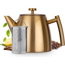 Vaja® Teekanne Juliette Gold - Doppelwandig - 1 Liter - Edelstahl-Teekanne mit Filter & Heißhalterung