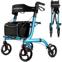Medzone Rollator leicht und faltbar - Sitzfunktion - für drinnen und draußen - Rückenlehne und Gehstockhalterung - blau
