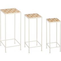 Mica Decorations Odile Beistelltisch 3er-Set - Metall - Braun/Weiß - 28x28x67 cm, 24x24x61 cm, 20x20x55 cm