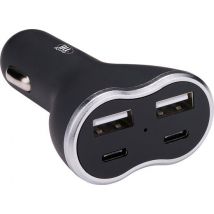 All Ride Car Charger USB - 2x USB-A und 2x USB-C Anschluss - Power Delivery/ Schnellladung 18W - Anschluss an Zigarettenanzünder Auto - Kunststoff - Schwarz