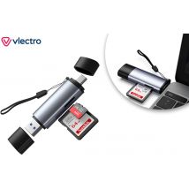Vlectro Speicherkartenleser 6 x 2,5 x 1 cm - Aluminium Grau - USB-C, USB 3.0 & Micro USB