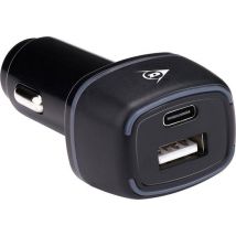 Dunlop Autoladegerät USB - mit USB-A und USB-C Anschluss - Power Delivery/ Schnellladung 18W - Anschluss an Zigarettenanzünder Auto - Kunststoff - Schwarz