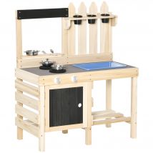 HOMCOM Kinderküche - Komplette Spielküchenzeile mit Zubehör - Grau/Schwarz - 82 x 30 x 85 cm