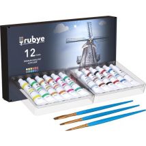 Rubye® Acrylfarbe - Malen - Pinsel - Hobby und Kreativ - Malen nach Zahlen - 22ML Tuben - 12 Farben