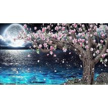 RubyeÂ® Diamantmalerei Erwachsene - Diamantmalerei Kinder - Diamantmalerei Paket Voll - Vollmond und Blüte - 70x40cm