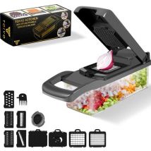 Toivo Kitchen Multifunktions-Gemüseschneider - Schwarz - 7 in 1 Küchenmandoline - Küchenhobel - Zwiebelschneider - Spiralschneider - Chipsschneider - Reibe