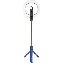 Selfie Stick 3 in 1 - Blau - Selfie Ringlicht mit Stativ Smartphone - Selfie Stick Stativ - Ringlicht mit Fernbedienung - 9 Lichtmodi - Ringlicht mit Stativ