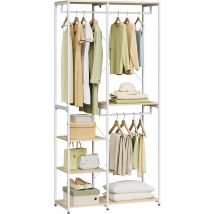Woltu SR0062WHE Garderobe Kleiderständer mit Schuhablage - 90x40x204 cm - Weiß mit heller Eiche