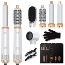 Golden Goods Föhnbürste 5-in-1 - Airstyler - Multistyler - Glätteisen & Lockenstab in einem - Lockenbürste mit 5 Aufsätzen - Föhnbürste - Haartrockner mit 3 Heizstufen bis zu 100ºC- Neuestes Modell 2025 - Inklusive Haarspangen & Handschuh