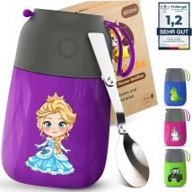 Funkelfuchs® Babykost Thermobecher - 500ml, lila Prinzessin - 100% auslaufsicher - Edelstahl Thermobecher - Thermobecher - Thermolunchbox - Babynahrung