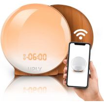UPLY Wake Up Light - Lichtwecker mit USB-Ladestation - mit 4 Alarmen - WiFi - Google Home | Amazon Alexa - Weiß