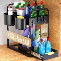 HELDENWERK Spülenregal für Spülenunterschrank, höhenverstellbar mit 2 Ebenen in schwarz, Küchenorganizer, Unterschrank, Gewürzregal, Spülenunterschrank-Organizer