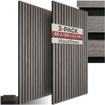 tectake® Akustikpaneele - 2er-Set - Akustik-Wandpaneele - 60 x 120 cm - 1,44 m² - Wandpaneele mit verstellbarer Größe - Lattenwand aus MDF und Holzfurnier - Schalldämmung - Stilvolle Wanddekoration - Einfache Montage - Eiche hellgrau