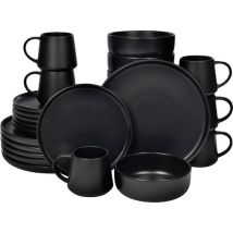 Deleca Geschirrset 6 Personen Kyoto - Kaffeetassen mit Ohr / Schalen / Große Teller und kleine Teller Set - Japanischer Stil - Massives Steingut - Mattschwarz / 24 Stück