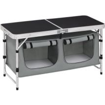 Rootz Klappbarer Campingtisch - Tragbarer Picknicktisch - Essbereich im Freien - Klappbarer Gartenständer - Mobile Event Station - Reisebuffet Tisch - Schwarz+Grau - 47 x 120 cm