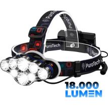 PuroTech Military Headlamp - Stirnlampe LED wiederaufladbar - Extra Leistungsstark - Stirnlampe - 8 LED-Scheinwerfer - 18000 Lumen - 600 Meter Reichweite - Einstellbar - Militärische Taschenlampe