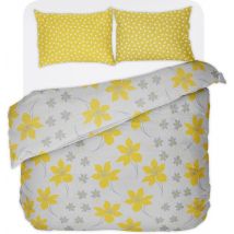 Vitality Pur Cressida Bettbezug - 200x200/220 cm - Inklusive 2 Kopfkissenbezüge - 60x70 cm - 100% Baumwolle - Weiß/Gelb