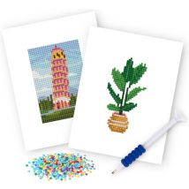 Rubye® Mini-Diamant-Gemälde - 2 Stück - Set - Erwachsene - Diamant-Gemälde Kinder - Turm von Pisa & Zimmerpflanze - 15x20cm