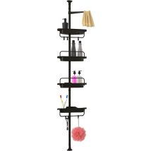 Brixy Duschregal - Teleskopisch - 85-305 cm - Kein Bohren - Boden bis zur Decke - 4 Ablagen - 3 Haken - Schwarz