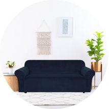 Hilvard - Sofabezug 3-Sitzer Sofas - (185 - 230 cm) - Dunkelblau - Samt - Stretch - Sofaschoner - Möbelbezug - Gegen Beschädigungen und Flecken - Sitzbezug - Sitzbezug