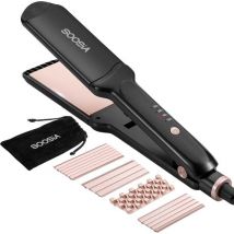 Soosia 5-in-1 Switch Styler - Glätteisen, Waffeleisen, Welleneisen & Lockenstab - 3,5cm Keramikplatten - Roségold