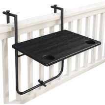 Goliving Balkontisch - klappbar - hängend - 60 x 40 cm - in 3 Höhen verstellbar - wetterfest - 2 Becherhalter - Schwarz