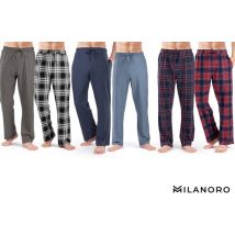 Milanoro - 2er-Set Herren-Pyjamahosen aus Baumwolle - Navy / Bordeaux kariert - XL