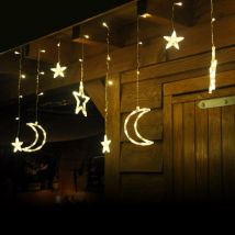 Giftmas Lichtervorhang - 120 LED Hängedekoration - Warmweiß - Monde und Sterne - Weihnachts- und Fensterdekoration - für drinnen und draußen - Weihnachtsdekorationen - 3.5M - Weihnachtsbeleuchtung