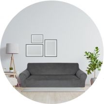 Hilvard - Sofabezug 4-Sitzer-Sofas - (230 - 275 cm) - Grau - Samt - Stretch - Sofaschutz - Möbelbezug - Gegen Schäden und Flecken - Sitzbezug - Sitzbezug