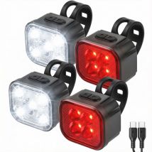 Inlustro 4x Fahrradlicht - LED Rücklicht und Frontlicht - Fahrradlicht Rot und Weiß Set - Fahrradlicht Scheinwerfer - IPX4 Wasserdicht - USB Wiederaufladbar