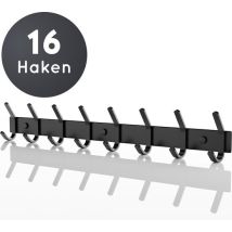 Volcan Wandgarderobe - 16 Haken - Edelstahl - Wandgarderobe zum Aufhängen - Industriell - 3M-Band - Schwarz