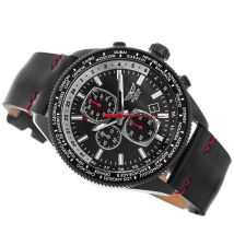 Aviator Herrenuhr F-Series Black Eagle - Spritzwasserfestigkeit von 3 ATM - Edelstahl/Leder - Schwarz