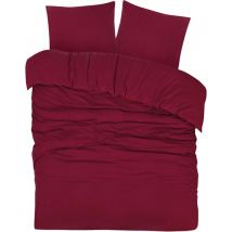 DoubleDry Bettbezug Flanell 100% weiche Baumwolle - Doppelbett 200x200/220 cm + 2 Kopfkissenbezüge - Atmungsaktiv & Hautfreundlich - Bordeaux