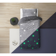 Sleeptime Glow in the Dark Stars Bettbezug - 140x200/220 + 1 Kopfkissenbezug 60x70 - Grau