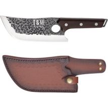T&M Knives Tranchiermesser gehämmert mit Laserloch - Küchenmesser - Fleischmesser - rasiermesserscharf - Lederetui und luxuriöse Geschenkbox