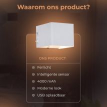 Wandleuchte Wiederaufladbar - 2 Stück - Wandleuchte Indoor - Kabellos - Smart - Wiederaufladbar - Wandleuchte - Wohnzimmer - Badezimmer - Kinderzimmer - Schlafzimmer - Weiß